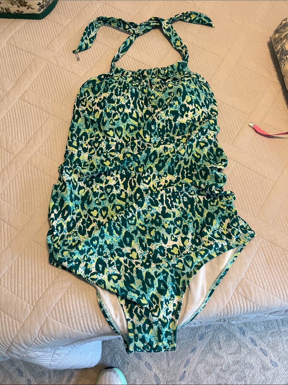 Serra Teal and White Printed Swimwear Top